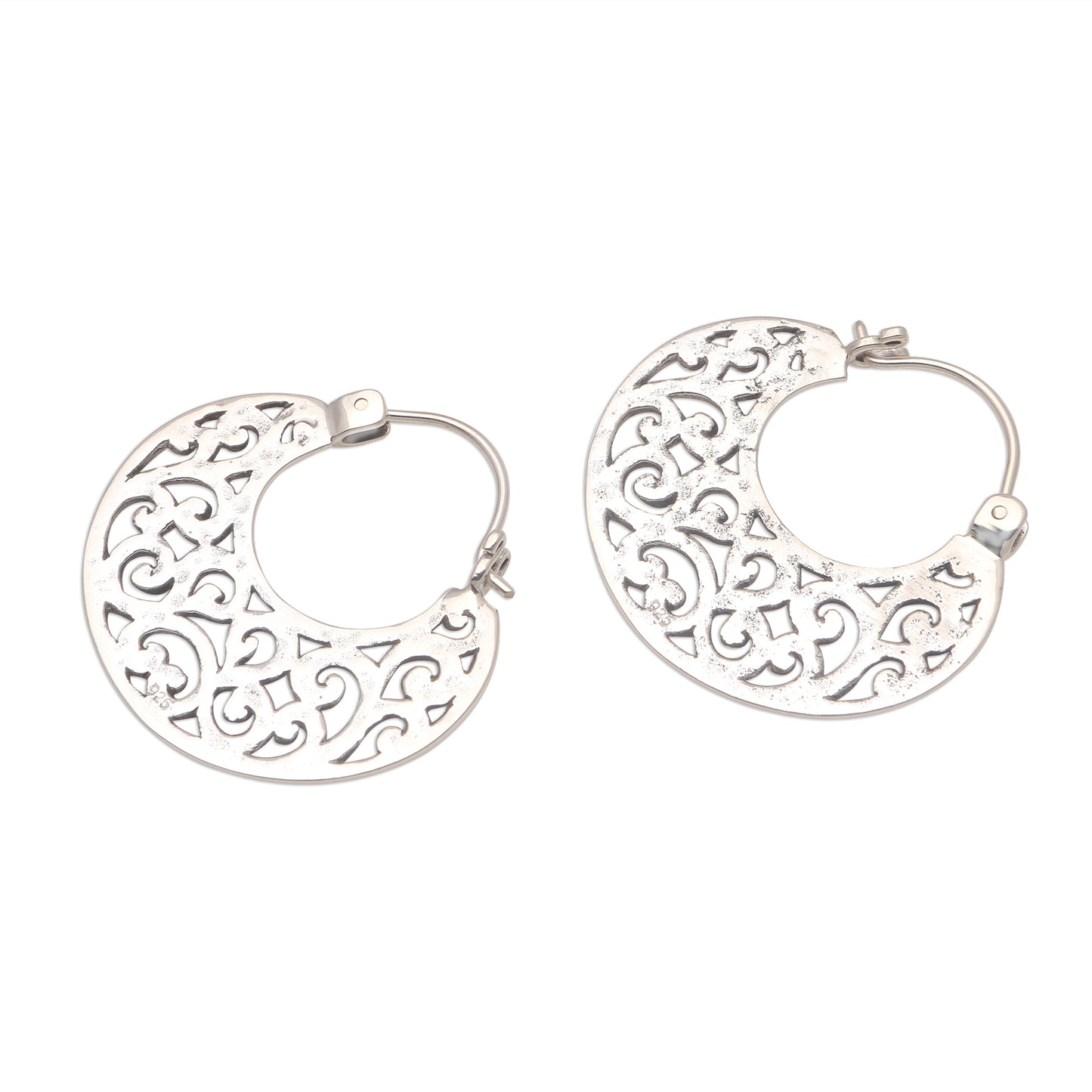 Beautiful Curves Openwork Sterling Silver Hoop Earrings from Bali