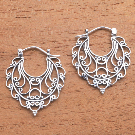 Always Charming Swirl Pattern Sterling Silver Hoop Earrings from Bali