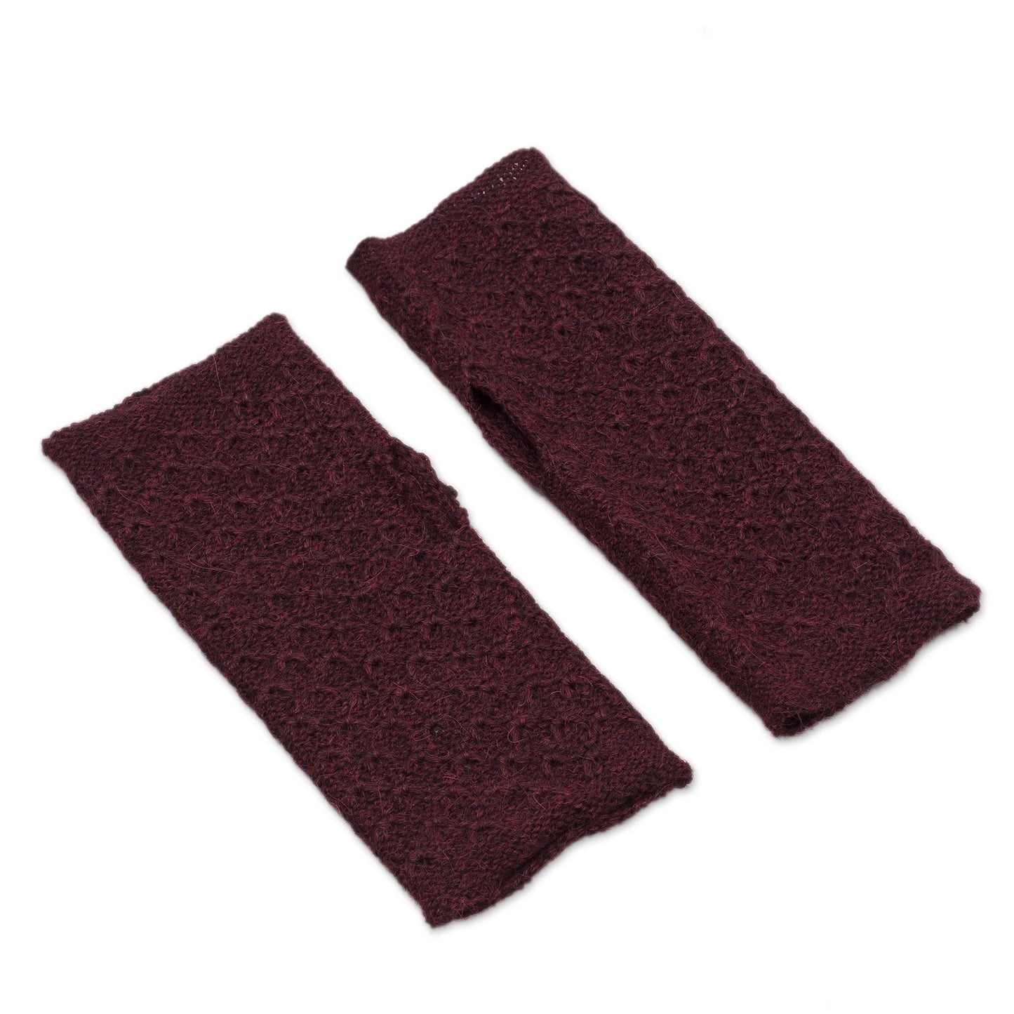 Passionate Pattern in Maroon Patterned 100% Baby Alpaca Fingerless Mitts in Maroon