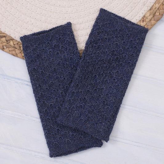 Passionate Pattern in Indigo Patterned 100% Baby Alpaca Fingerless Mitts from Peru