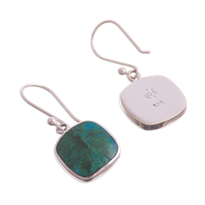 Window Square Chrysocolla Dangle Earrings from Peru