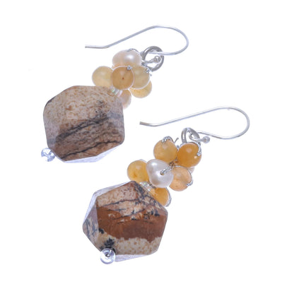 Beautiful Glam in Brown Multi-Gemstone Beaded Cluster Earrings in Brown