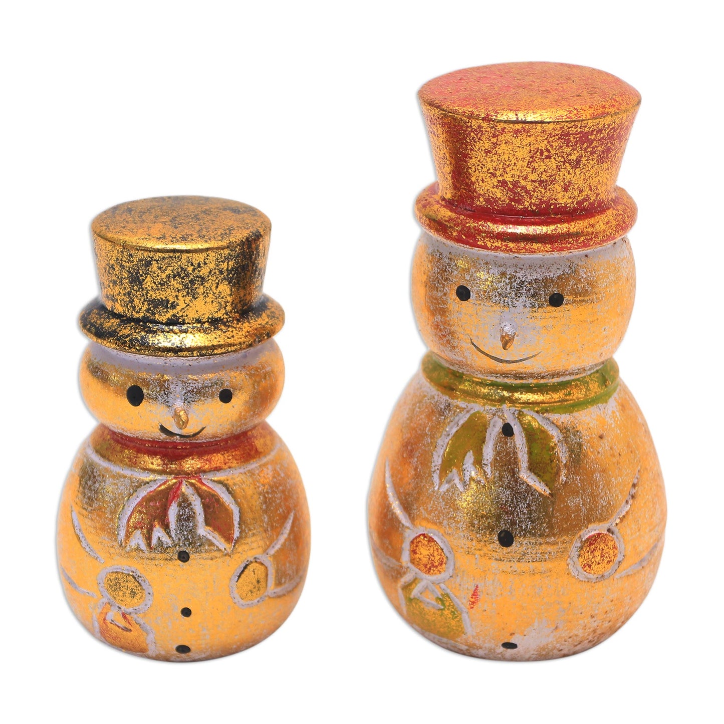 Smiling Snowmen Distressed Gold-Tone Wood Snowman Holiday Decor (Pair)