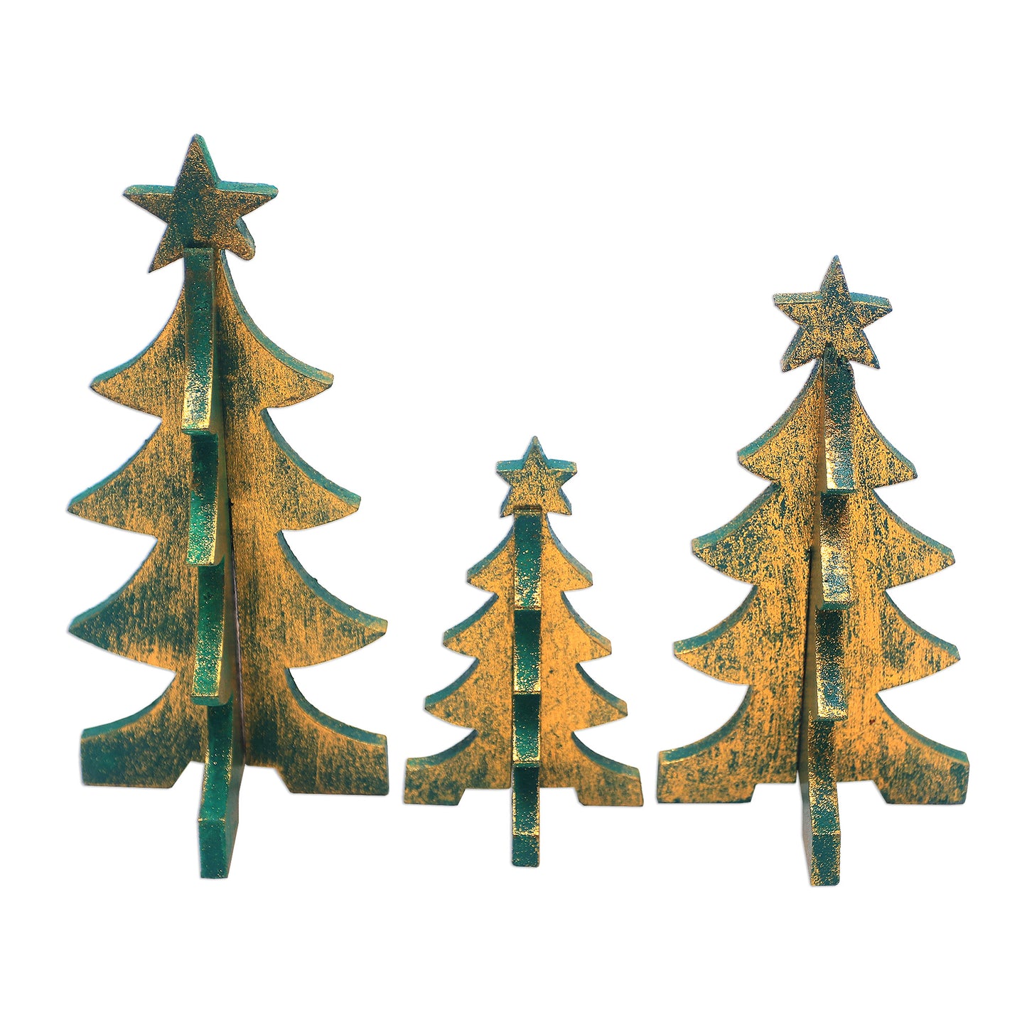 Three Christmas Trees Wood Christmas Tree Tabletop Decor from Bali (Set of 3)