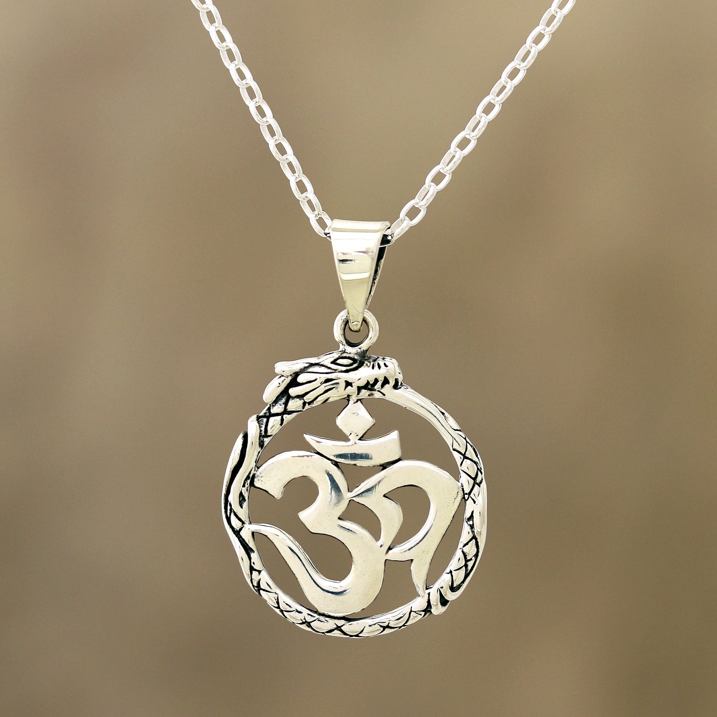 Dragon Om Sterling Silver Dragon Om Pendant Necklace from India