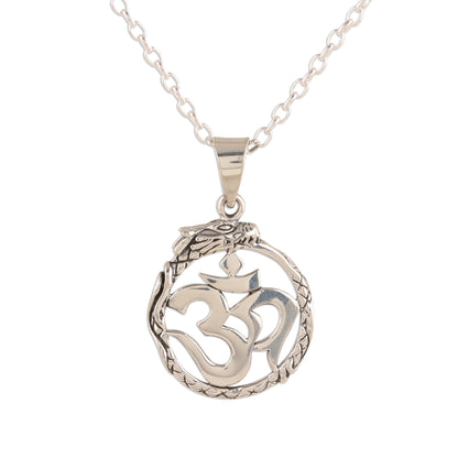 Dragon Om Sterling Silver Dragon Om Pendant Necklace from India