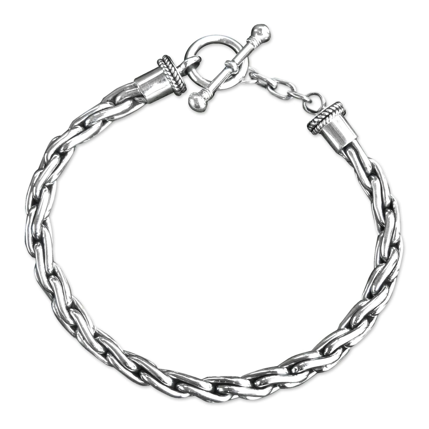 Twist Sphere Handmade Braided Sterling Silver Chain Bracelet