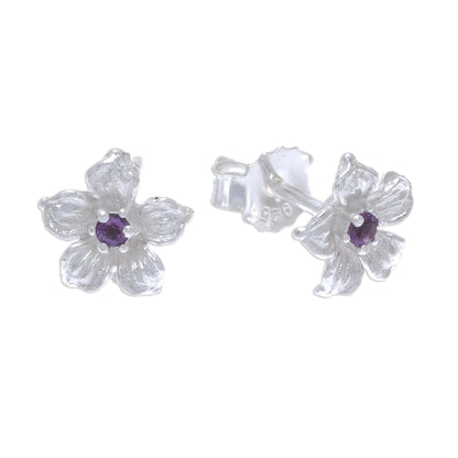 Winter Blooms Floral Amethyst Stud Earrings from Thailand