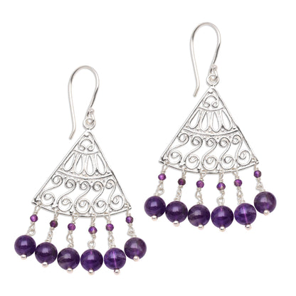 Spiral Fascination Spiral Pattern Amethyst Chandelier Earrings from Bali