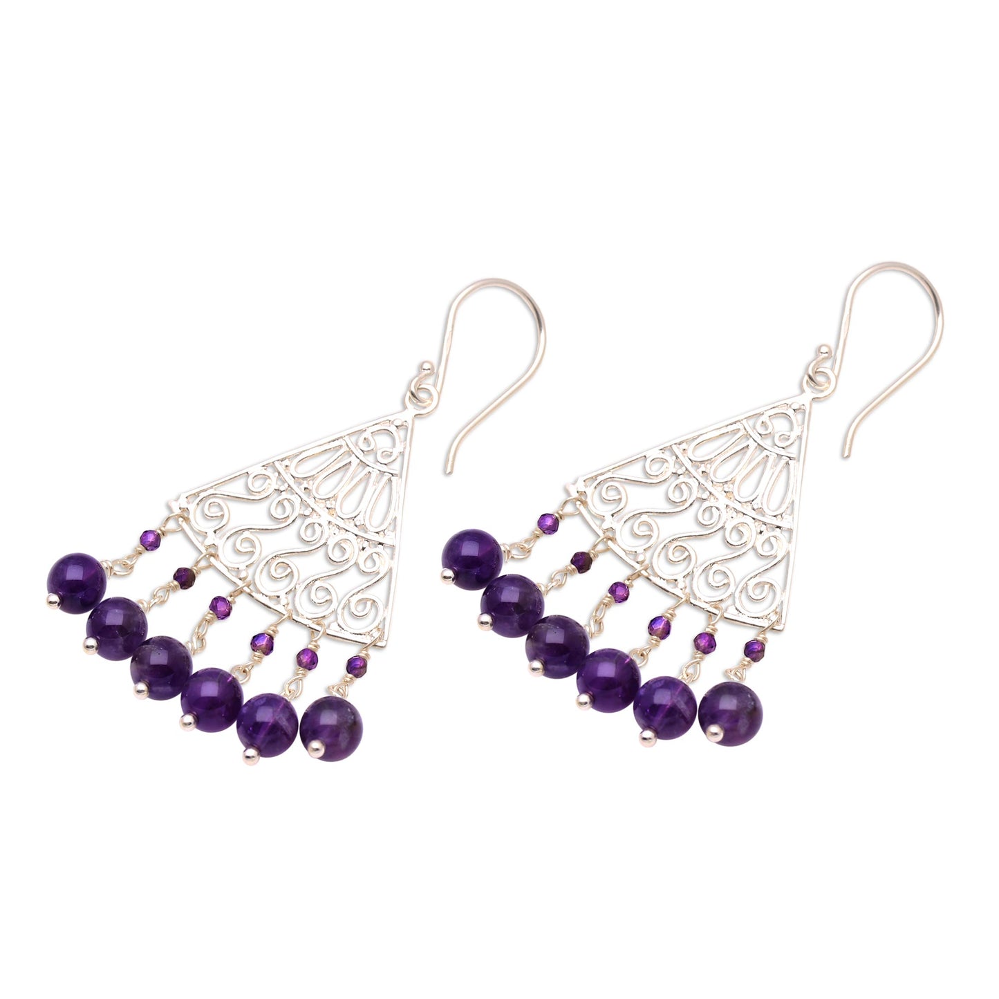 Spiral Fascination Spiral Pattern Amethyst Chandelier Earrings from Bali