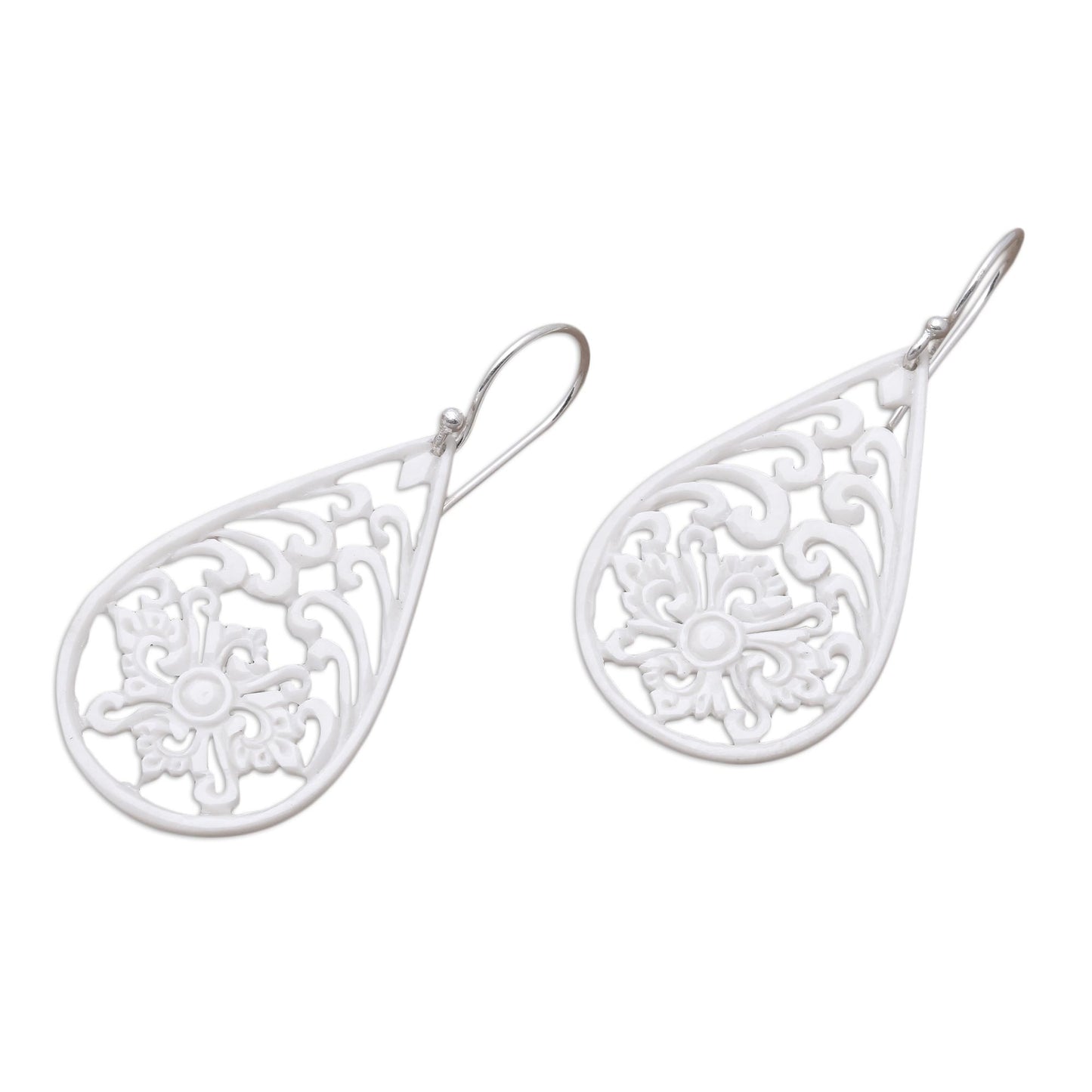 Bali Pride Bone Dangle Earrings with Intricate Openwork from Bali