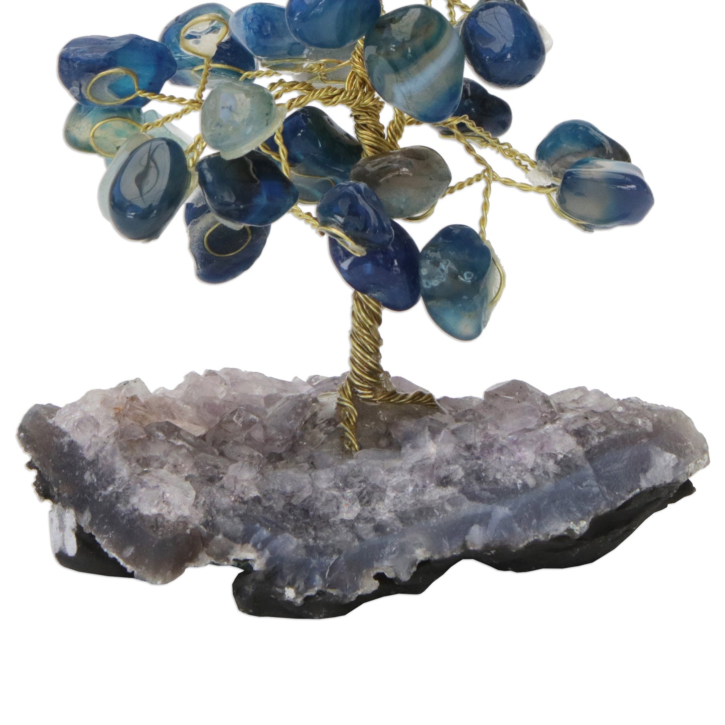 Cool Calm Blue Agate Gemstone Tree with an Amethyst Base from Brazil