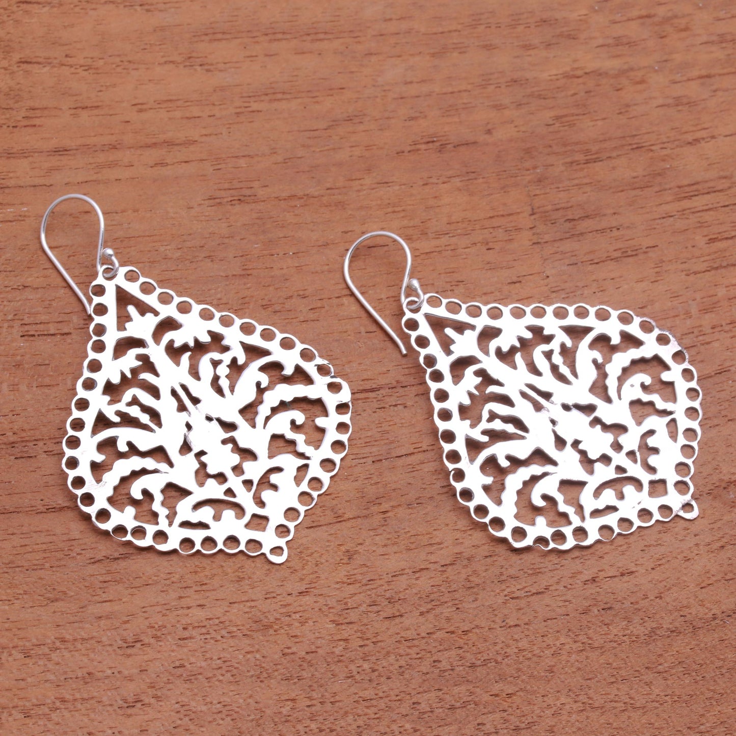 Jagaraga Heritage Openwork Pattern Sterling Silver Dangle Earrings from Bali