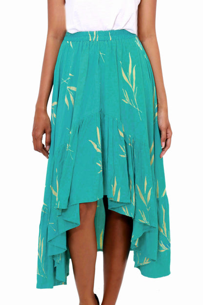 Balinese Breeze in Turquoise Batik Rayon Skirt in Turquoise and Lemon from Bali