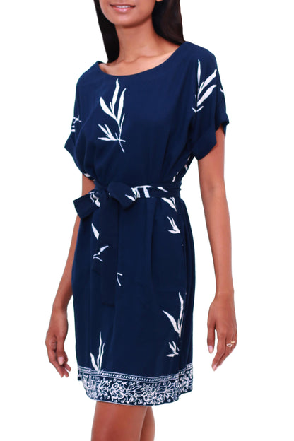 Midnight Fall Batik Rayon Shift Dress in Midnight and White