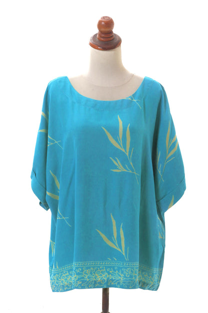 Balinese Breeze in Turquoise Batik Rayon Blouse in Turquoise and Lemon from Bali