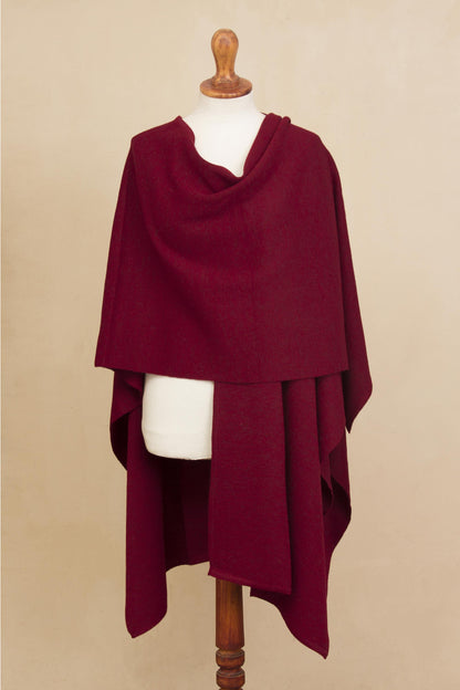 Elegant Fashion in Claret Knit Alpaca Blend Ruana in Claret from Peru