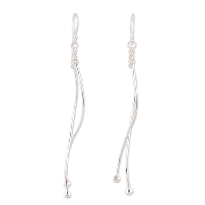 Contemporary Elegance Wavy Sterling Silver Dangle Earrings from India