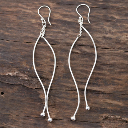 Contemporary Elegance Wavy Sterling Silver Dangle Earrings from India