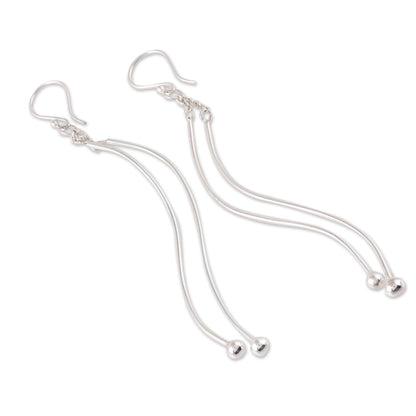 Contemporary Elegance Wavy Sterling Silver Dangle Earrings from India