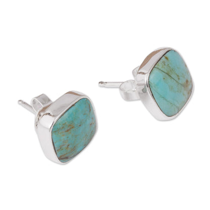 Square Bucklers Square Reconstituted Turquoise Stud Earrings from Mexico