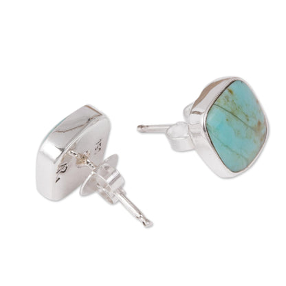 Square Bucklers Square Reconstituted Turquoise Stud Earrings from Mexico