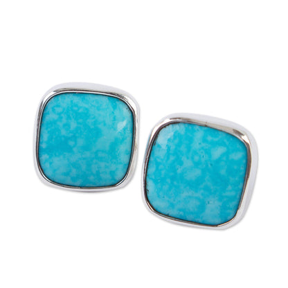 Square Bucklers Square Reconstituted Turquoise Stud Earrings from Mexico