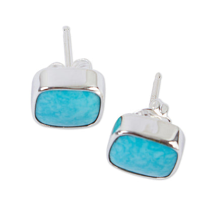 Square Bucklers Square Reconstituted Turquoise Stud Earrings from Mexico