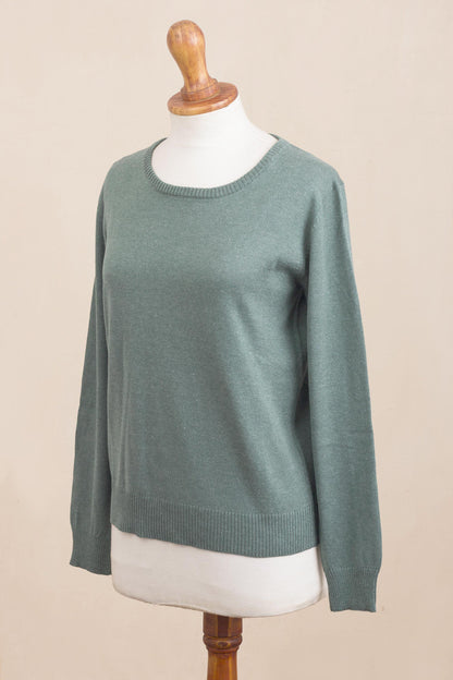 Warm Valley in Viridian Knit Cotton Blend Pullover in Viridian from Peru