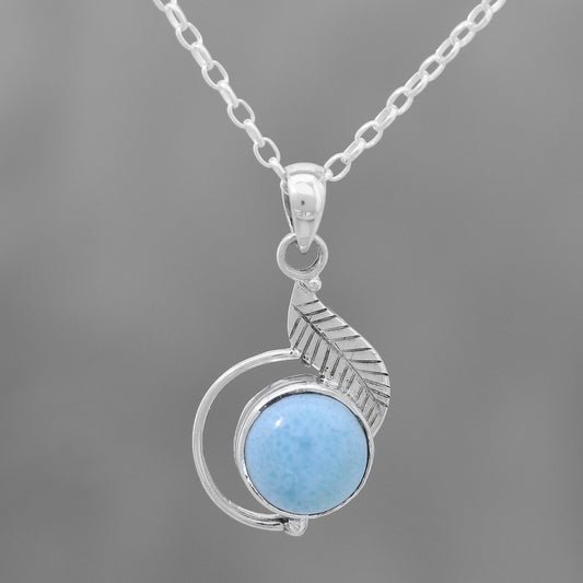 Charismatic Leaf Leaf-Themed Larimar Pendant Necklace from India