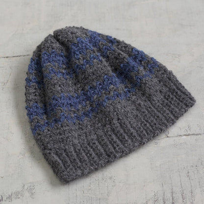 Bold Adventure Striped Azure and Graphite 100% Alpaca Hat from Peru