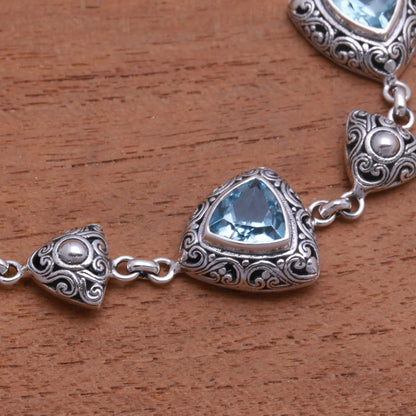 Triangles of Swirls Triangular Blue Topaz Link Bracelet from Bali