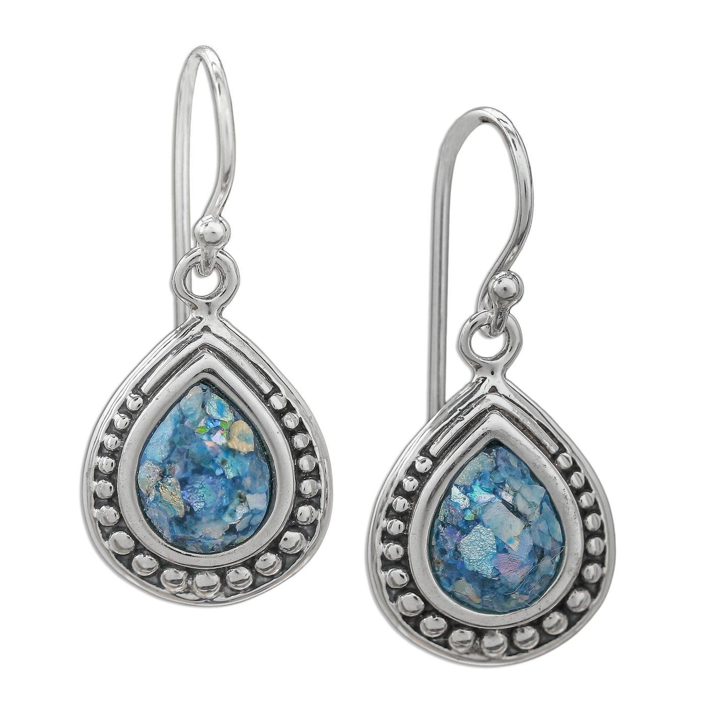 Ancient Teardrops Drop-Shaped Roman Glass Dangle Earrings from Thailand