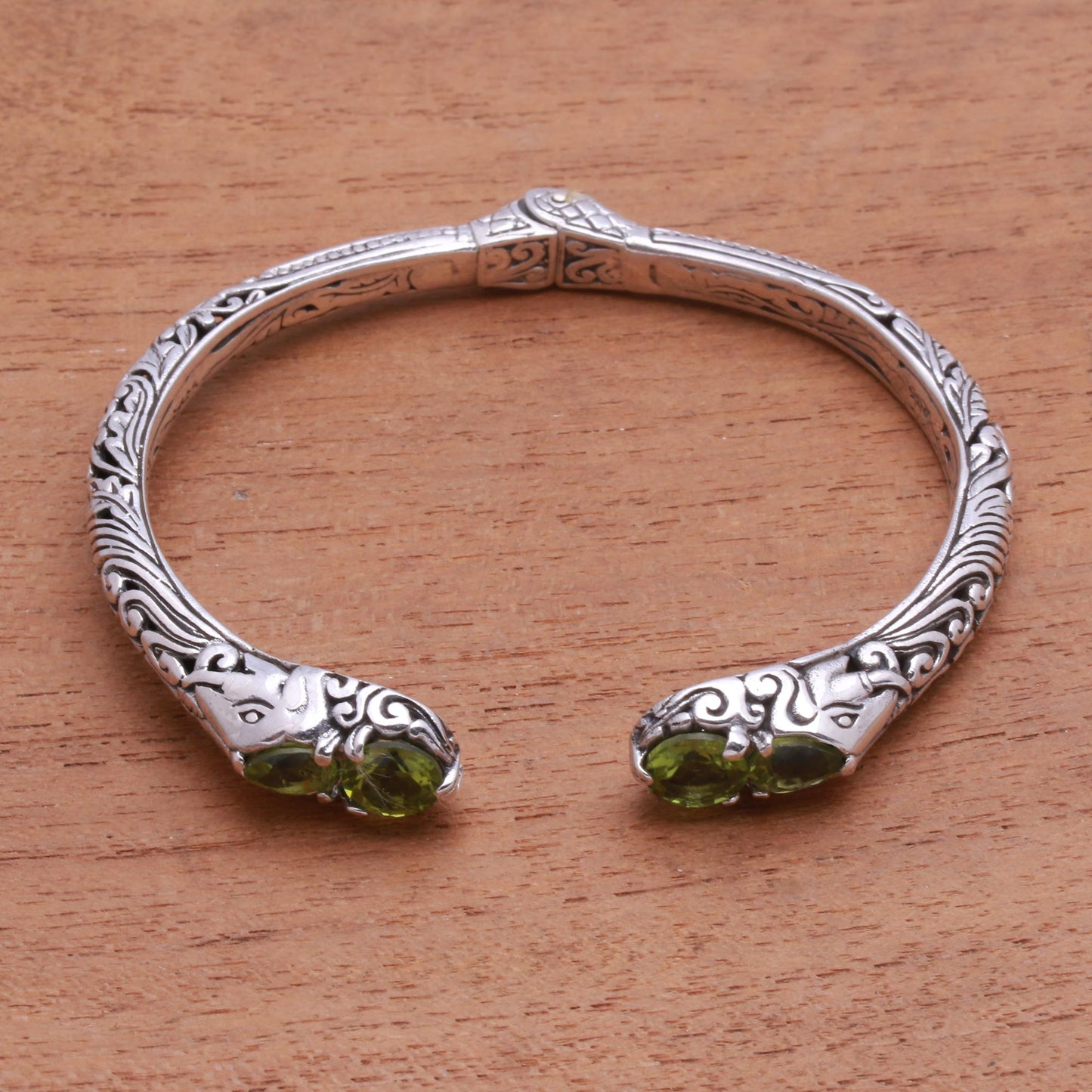 Elephant's Treasure Elephant Motif Peridot Cuff Bracelet from Bali