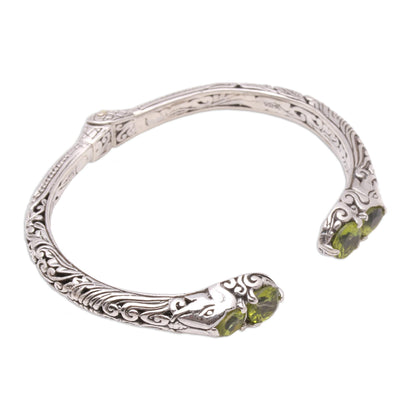 Elephant's Treasure Elephant Motif Peridot Cuff Bracelet from Bali