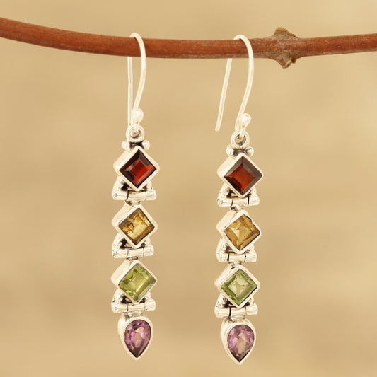 Gemstone Fusion Faceted Multi-Gemstone Dangle Earrings from India