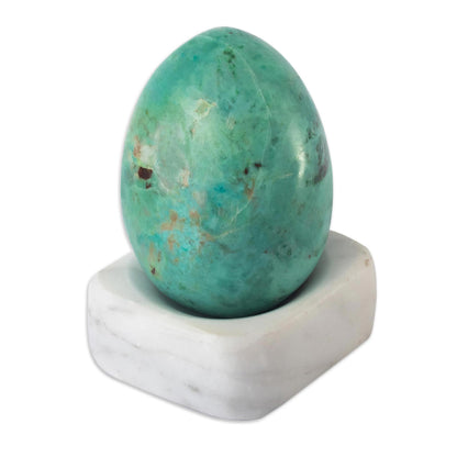 Calming Ovus Egg-Shaped Chrysocolla Gemstone Figurine from Peru