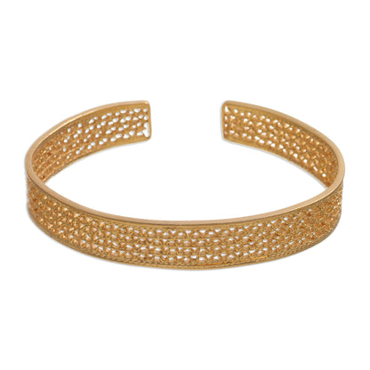 Shining Elegance 21k Gold-Plated Sterling Silver Filigree Cuff Bracelet