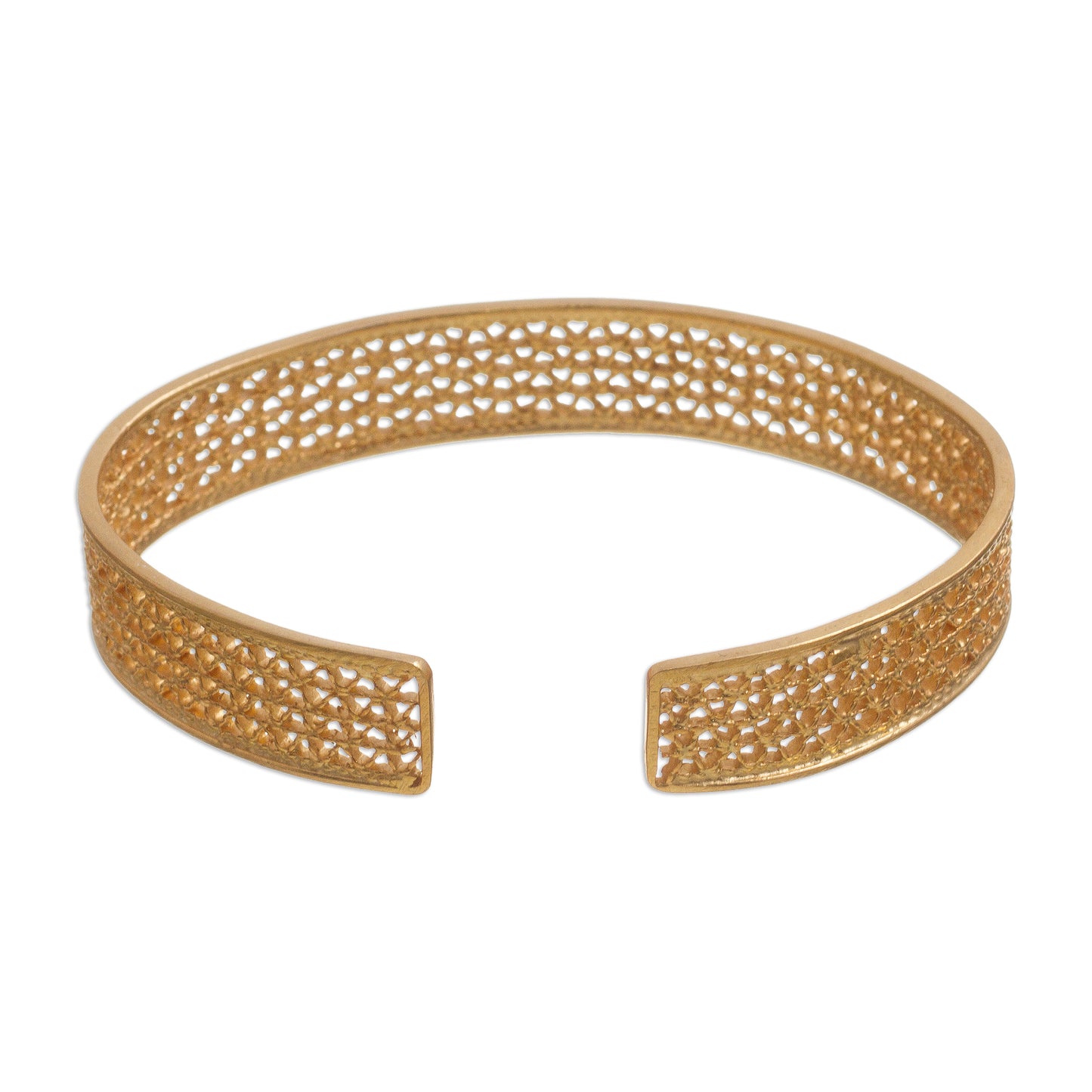 Shining Elegance 21k Gold-Plated Sterling Silver Filigree Cuff Bracelet