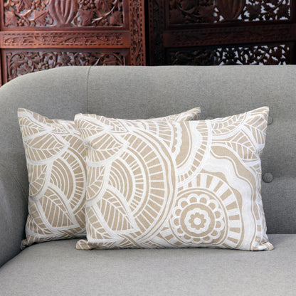 Mandala Bliss Mandala Pattern Embroidered Cotton Cushion Covers (Pair)