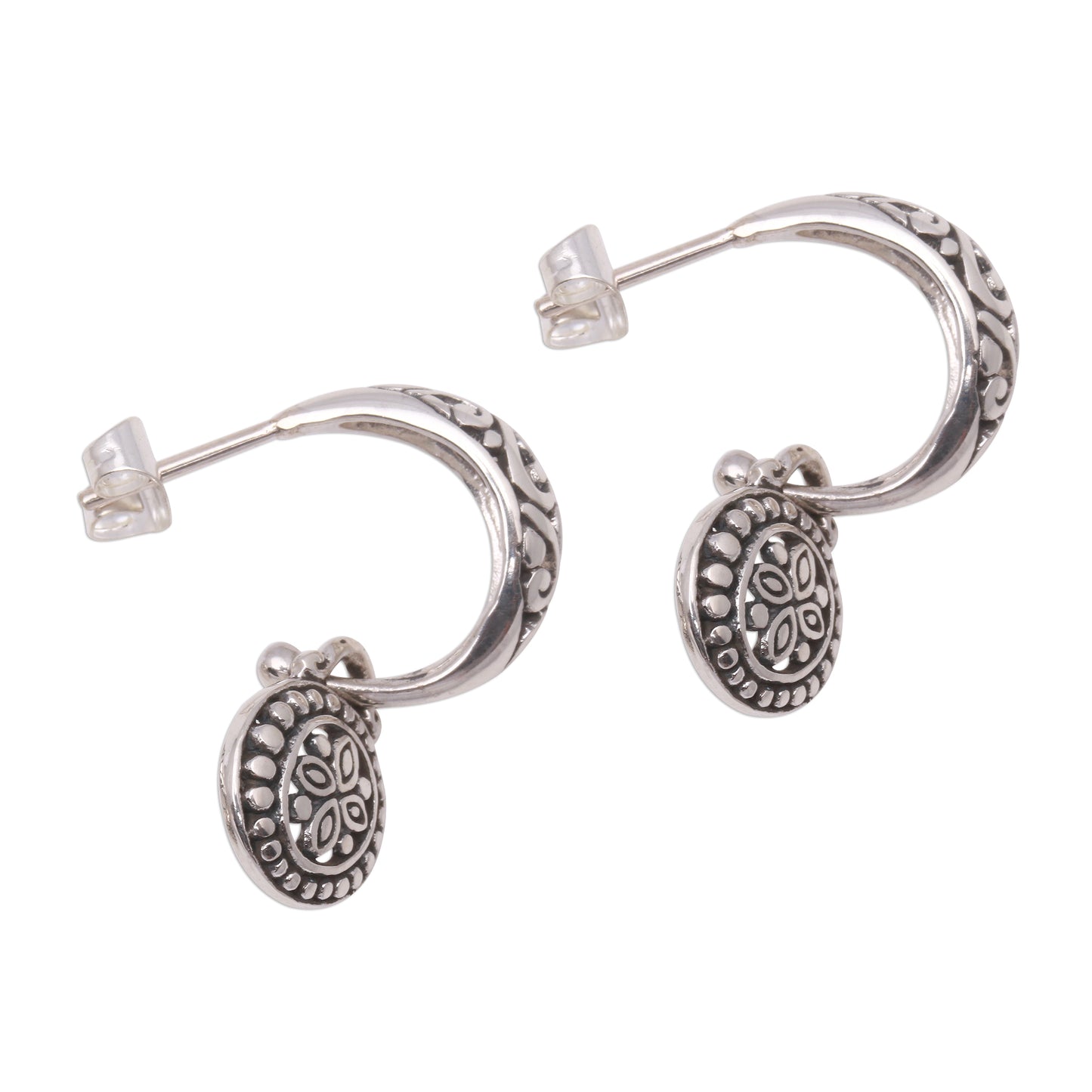 Giving Life Half-Hoop-Style Sterling Silver Dangle Earrings from Bali