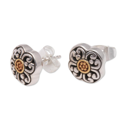 Curling Flower Floral 18k Gold Plated Sterling Silver Stud Earrings