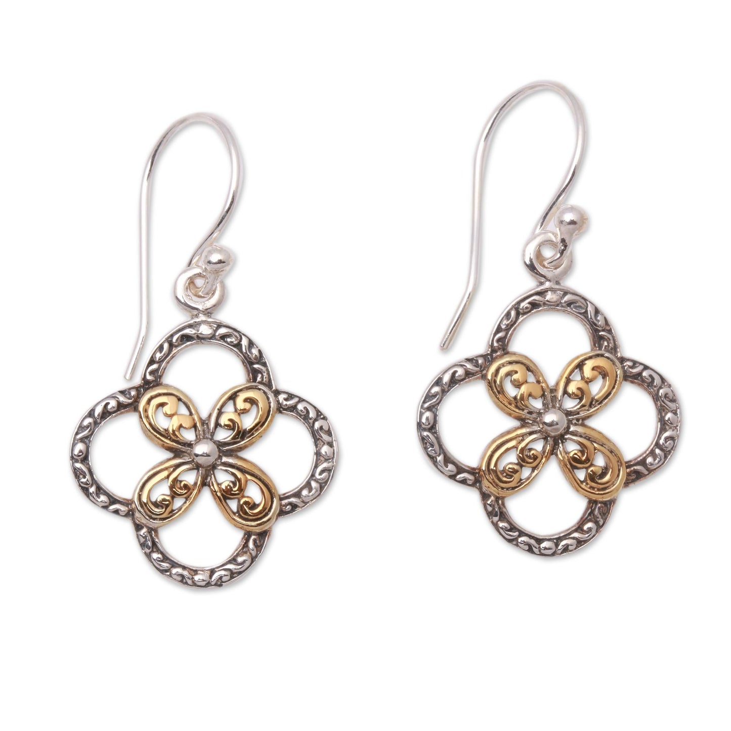 Summery Petals Floral Gold Accented Sterling Silver Dangle Earrings