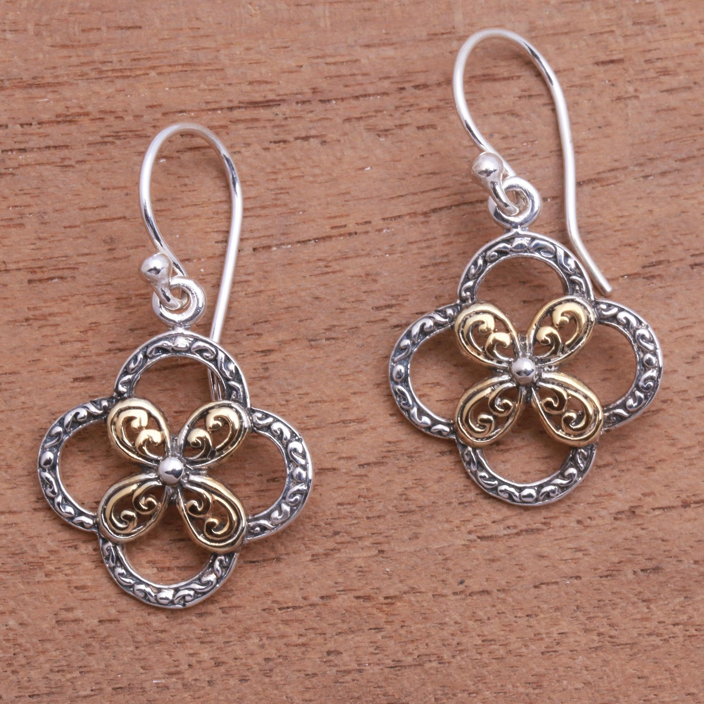 Summery Petals Floral Gold Accented Sterling Silver Dangle Earrings