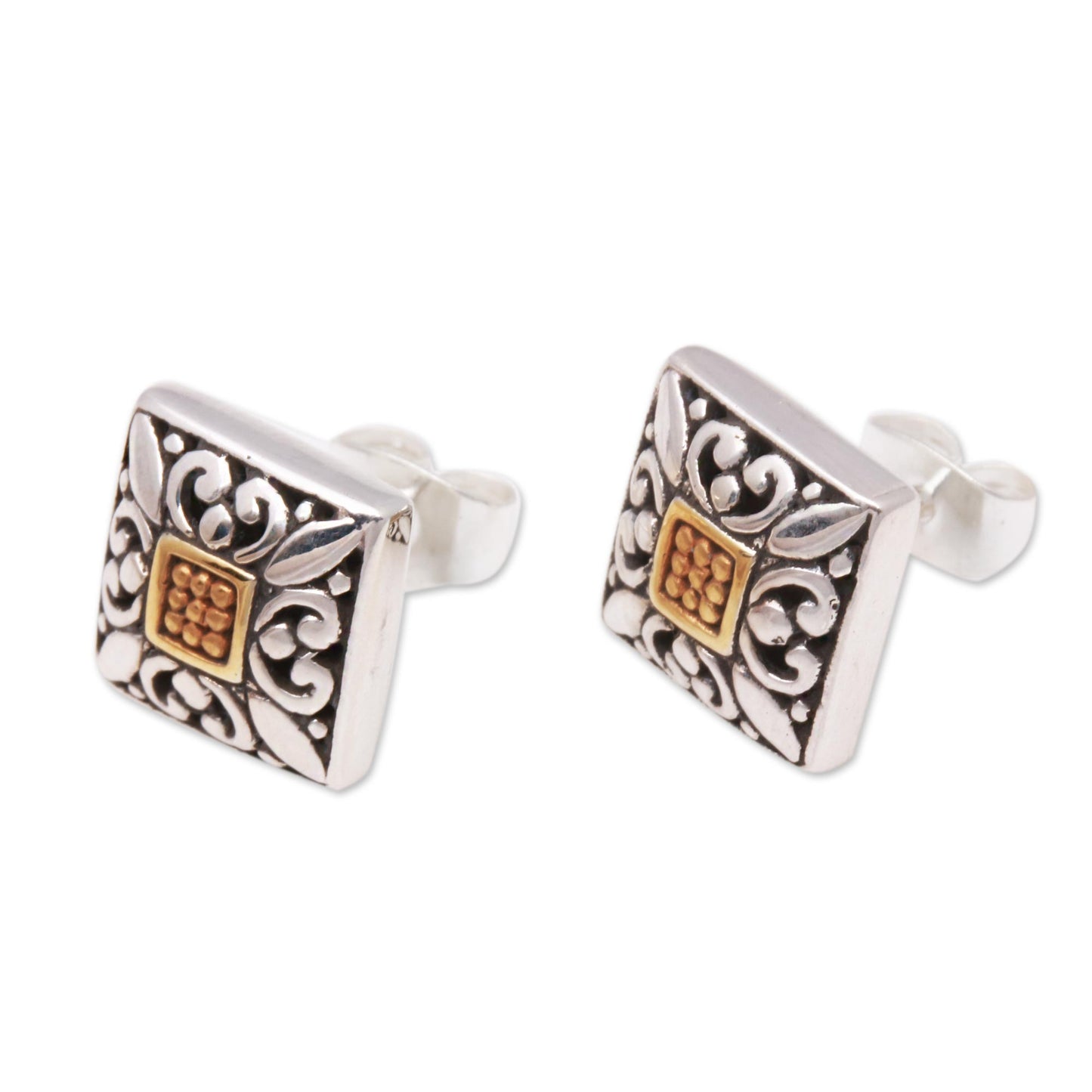 Window Glam Square Gold Accented Sterling Silver Stud Earrings from Bali