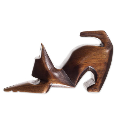 Simple Cat Hand-Carved Cedar Wood Cat Figurine from Peru