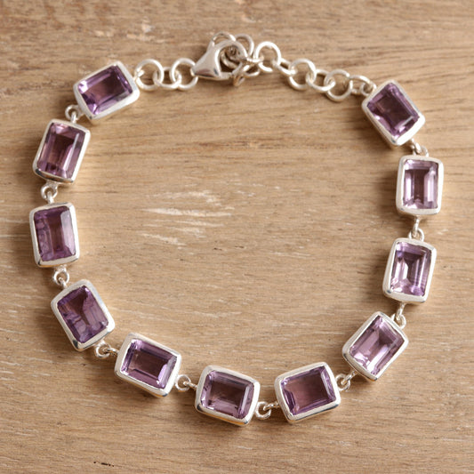 Royal Rectangles Rectangular Amethyst Link Bracelet from India