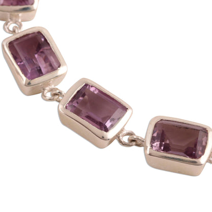 Royal Rectangles Rectangular Amethyst Link Bracelet from India