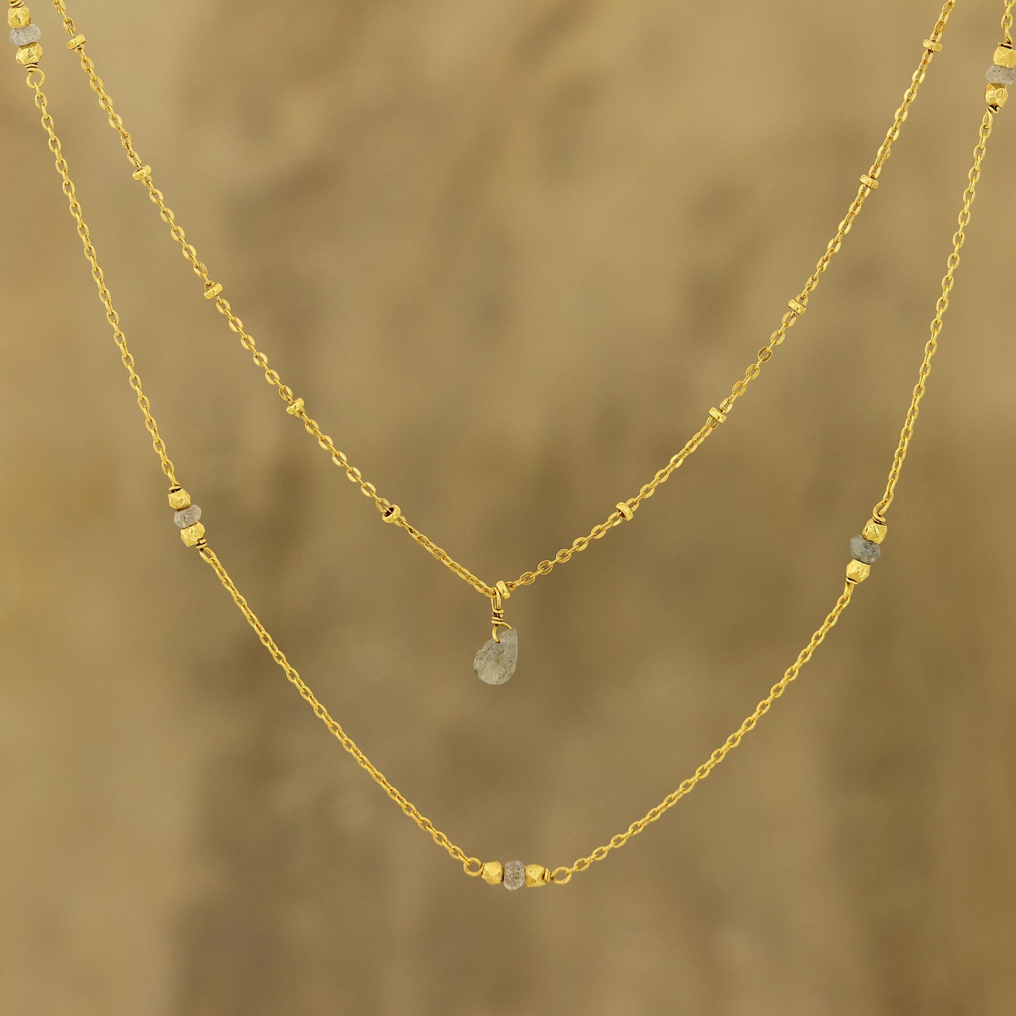 Misty Grace Gold Plated Labradorite Station Necklace from India