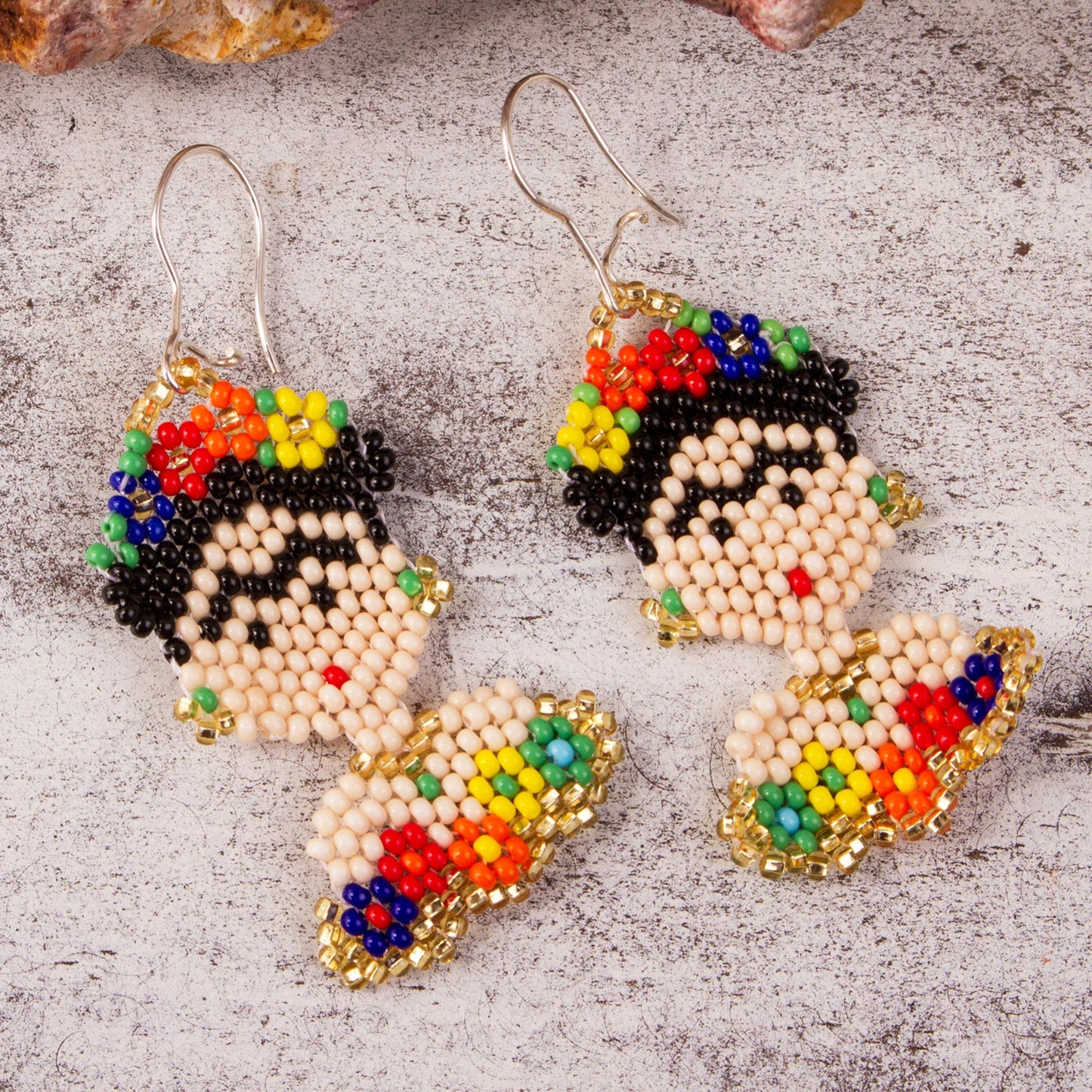 Frida Beads Frida Kahlo Glass Beaded Dangle Earrings from Mexico